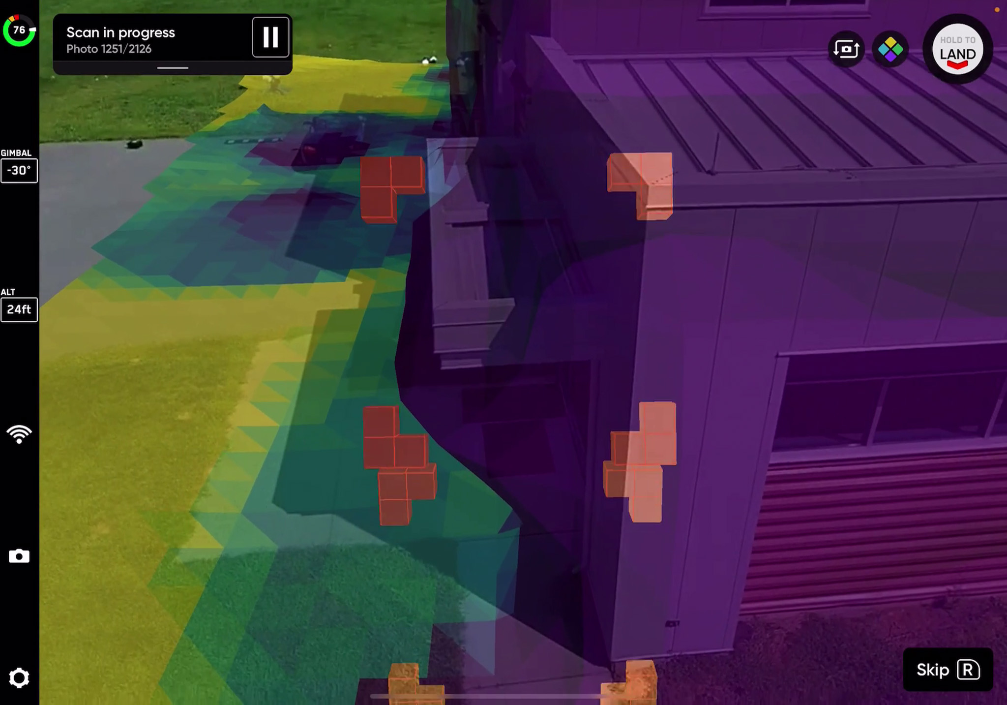UAS 3D scan and mapping software interface showing an indoor point cloud captured during mapping evaluation.