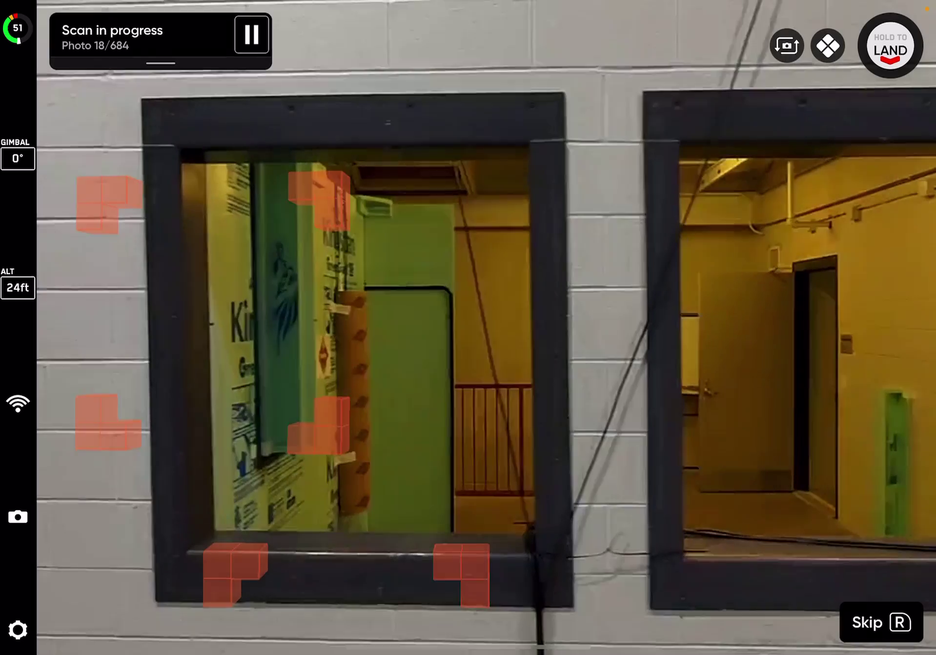 Skydio UAS AR mapping overlay from an autonomous indoor flight during the 2024 MCFRS UAS Challenge.