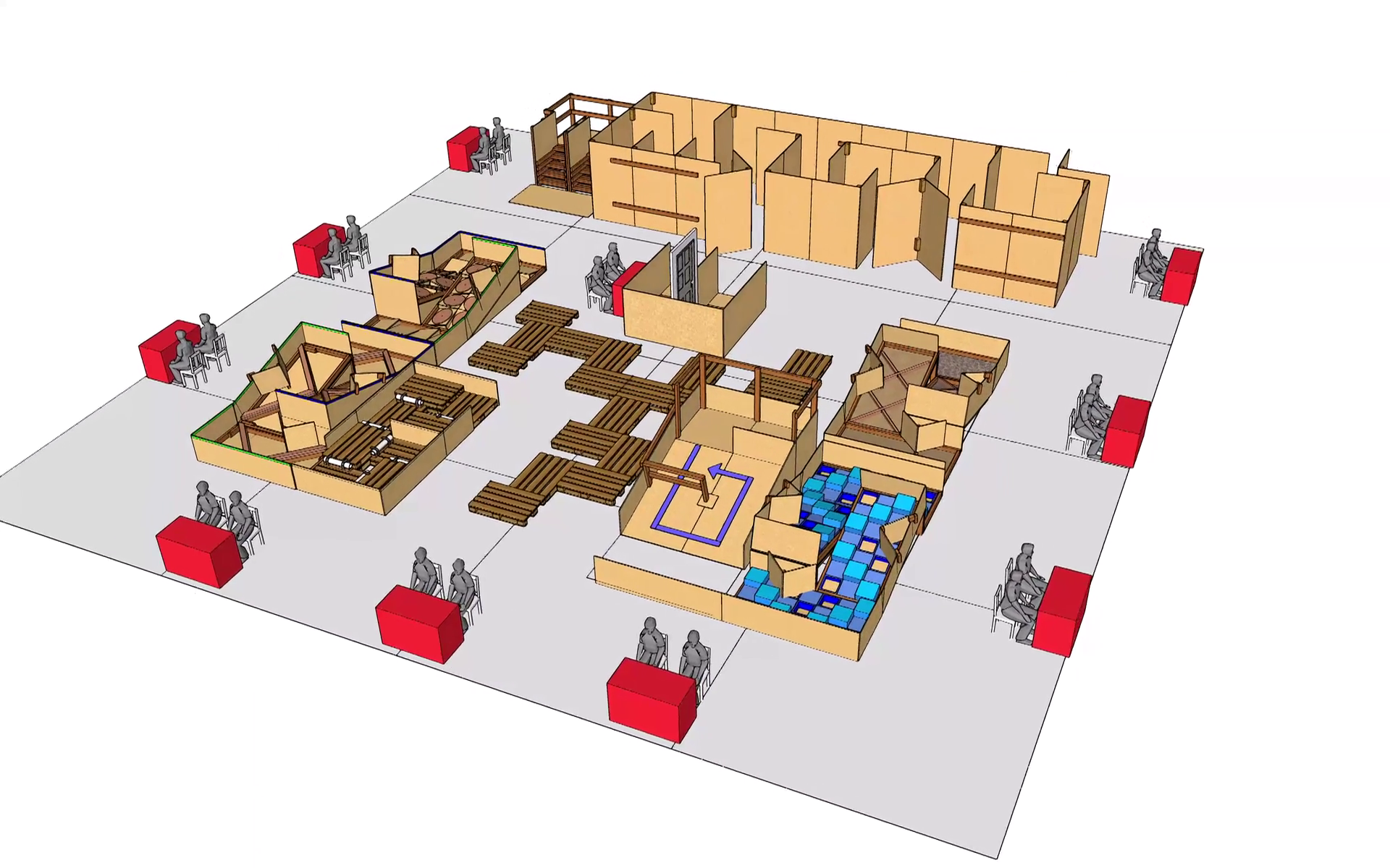 True-to-scale CAD layout of a robot competition test arena planned for an international robotics event.