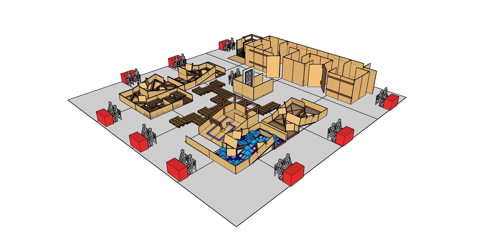 Skew-angle render of the arena CAD model from the first review viewpoint, revision v2025D.
