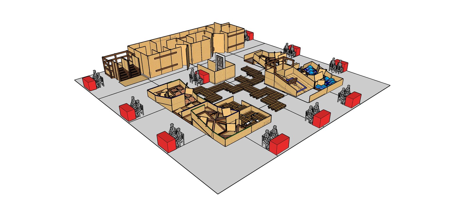 Skew-angle render of the arena CAD model from the fourth review viewpoint, revision v2025D.